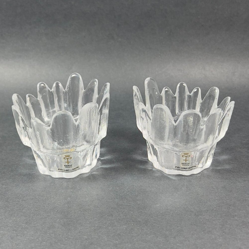 Skruf Art Crystal Glass Ice Frosted Votive Tea light Candle Holder Sweden